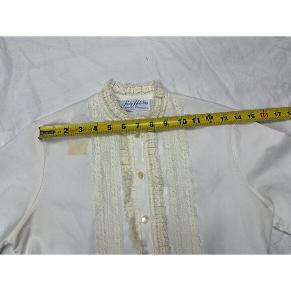 Vtg Lady Holiday Secretary Blouse w Lace Fitted Long Sleeves Ivory 36x24.5” - Picture 16 of 16